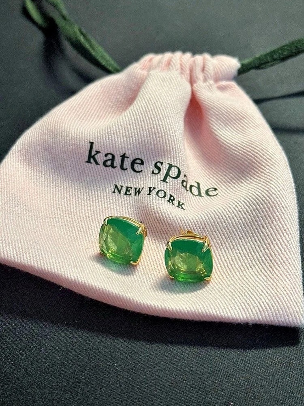 Kate Spade New York Rise and Shine Studs Green & Gold Earrings Like New